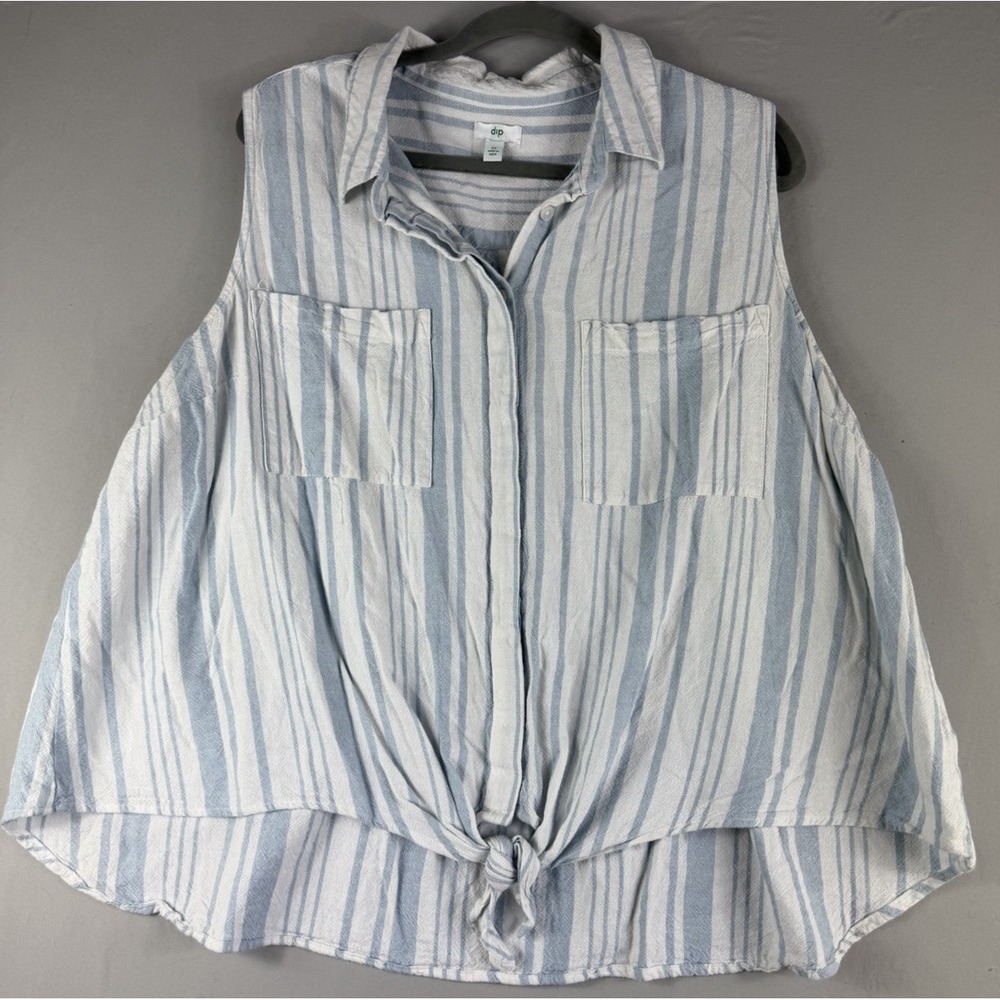 Dip brand white blue vertical striped tie up sleeveless shirt, women's 3x